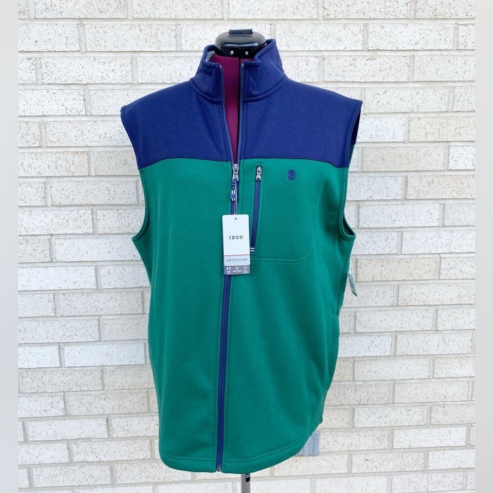 NWT IZOD Vest Men’s Size Large Green & Blue Fleece Advantage Performance Stretch